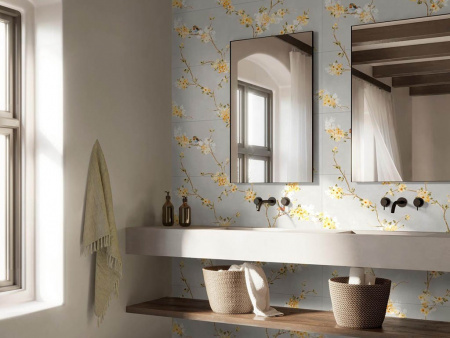 Настенная плитка Mixed Verde Decoro Fiori di Pesco B Rett. (RA1X) 40x120 от Ragno (Италия)